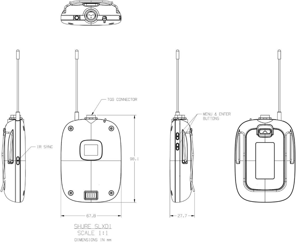 Transmisor inalámbrico de petaca digital SHURE SLXD1-G58