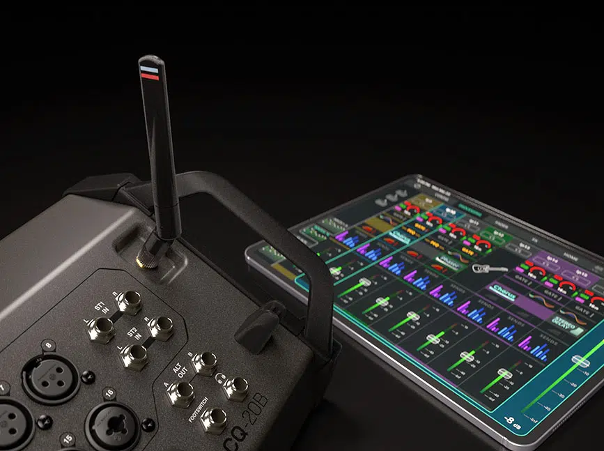 Allen & Heath CQ-20B: mezcladora digital de 20 canales con control remoto vía app, DSP avanzado y flujo de trabajo profesional.