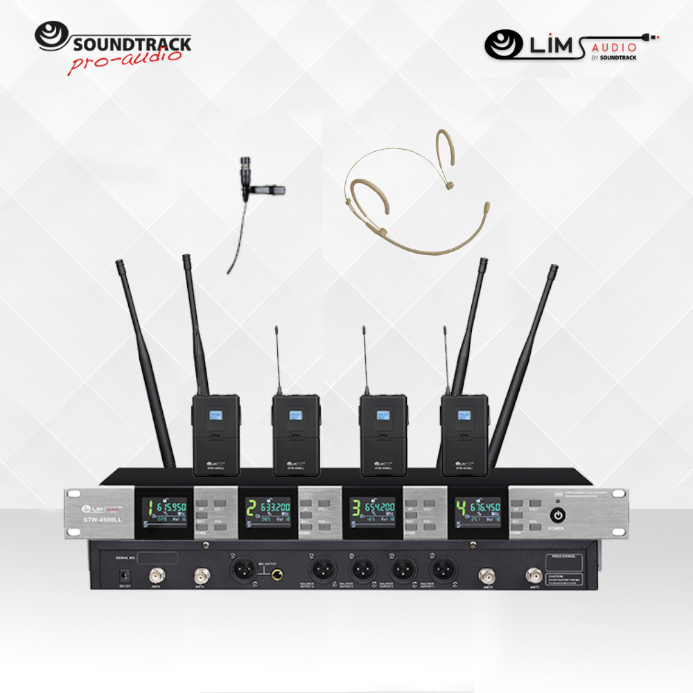 STW-4500LL SISTEMA DE 4 MICROFONOS INALAMBRICOS SOUNDTRACK DE DIADEMA Y SOLAPA (UHF) 