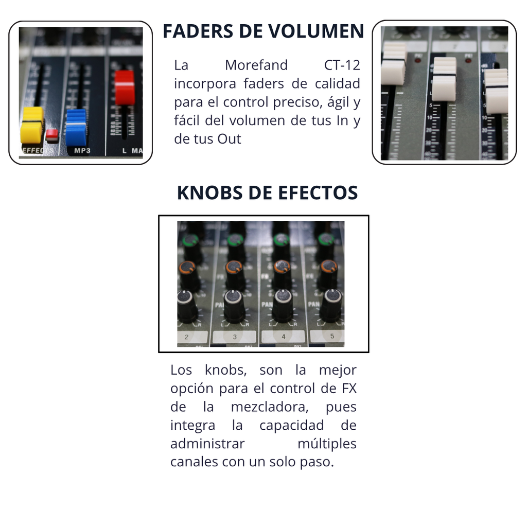 MEZCLADORA C/ EFECTOS CT-12 MIXER DE 12 CANALES MONO MOREFAND