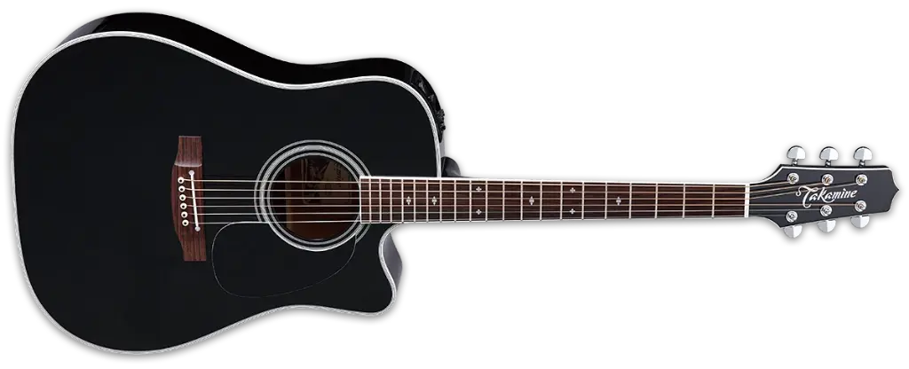 TAKAMINE GUITARRA LEGACY SERIE E  DREADNOUGHT ACABADO NEGRO BRILLANTE CON BORDES Y ACENTOS BLANCOS CON ESTUCHE SEMI-RIGIDO EF341SC