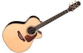 P7NC Guitarra electroacustica takamine dradnought acabado natural con tapa de abeto y corte veneciano, funda