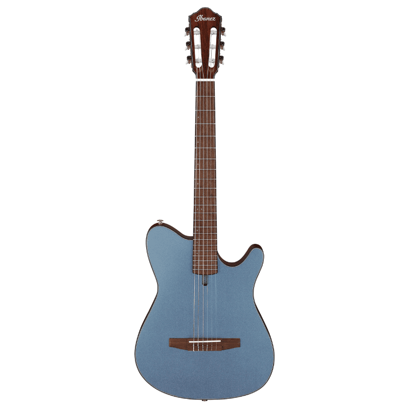 GUITARRA ELECTROACÚSTICA CON CUERDAS NYLON HÍBRIDA DELGADA INDIGO BLUE METALIC FLAT IBANEZ FRH10N-IBF