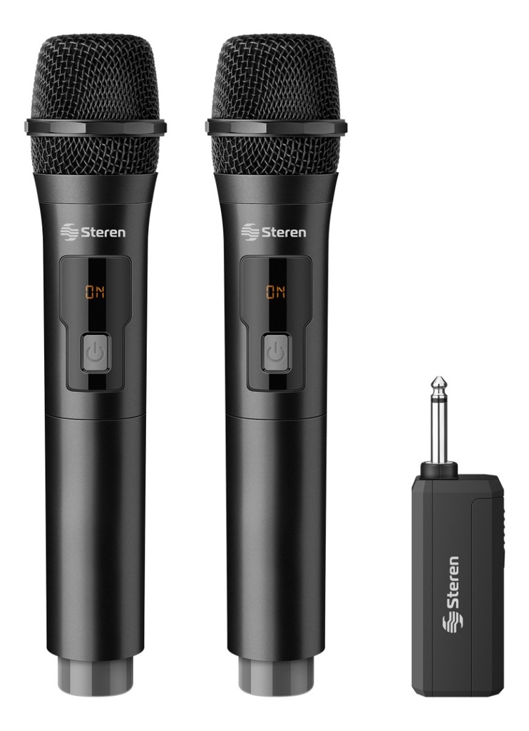 MIC-288R PAR DE MICROFONOS INALAMBRICOS STEREN CON RECEPTOR DE PLUG Y BATERIAS RECARGABLES 