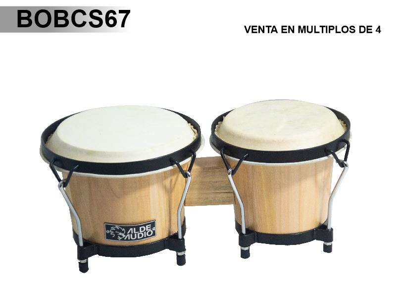 BONGOS DE MADERA NATURAL DE 6" Y 7" HERRAJE NEGRO