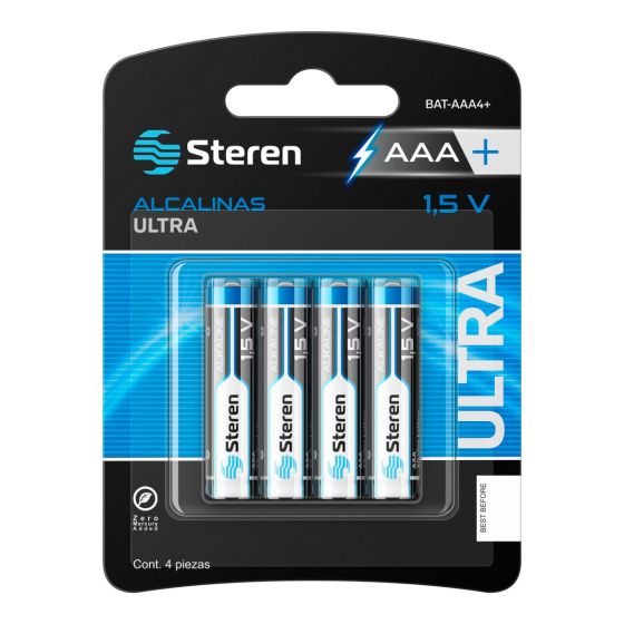 PILAS PAQ 4 ALCALINAS ULTRA "AAA" ALTA CAPACIDAD BATERIA NO RECARGABLE BAT-AAA4+