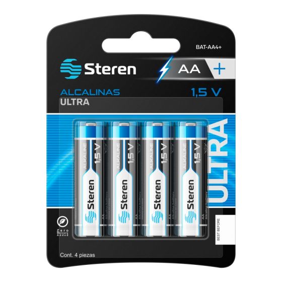 PILAS PAQ 4 ALCALINAS ULTRA "AA" ALTA CAPACIDAD BATERIA NO RECARGABLE BAT-AA4+