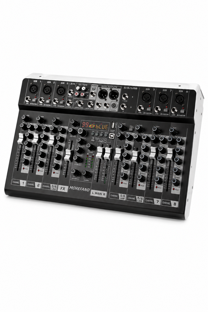 MEZCLADORA MOREFAND DE 8 CANALES CON EFECTOS, USB Y BLUETOOTH CS-8USB