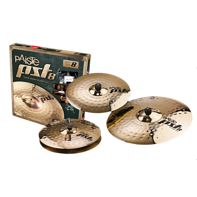 180RSET PAQUETE DE PLATILLOS PAISTE 8 14" HI-HATS 16" CRASH 20" RIDE REFLECTOR ROCK