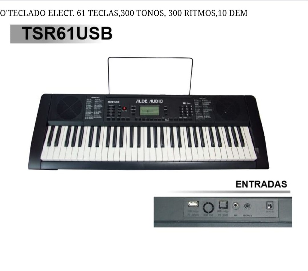 TSR61USB Teclado Alde Audio 61 Teclas con USB sistem, 300 tonos, 300 ritmos, 10 demos autodidacta