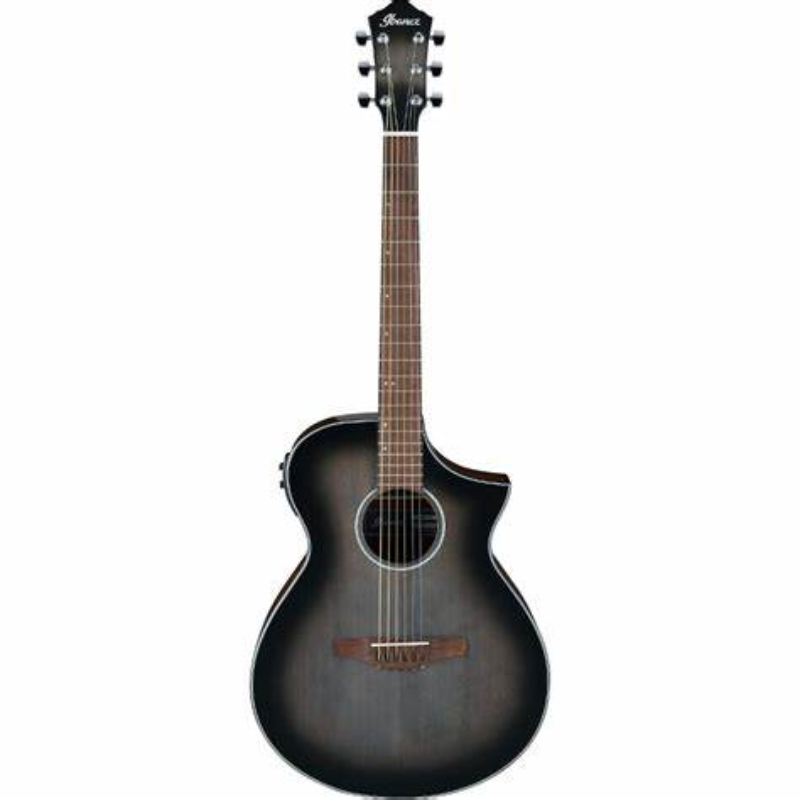 GUITARRA ELECTROACÚSTICA COLOR NEGRO TRANSPARENTE CON SOMBREADO NEGRO DE LA SERIE AEW IBANEZ AEWC11-TCB