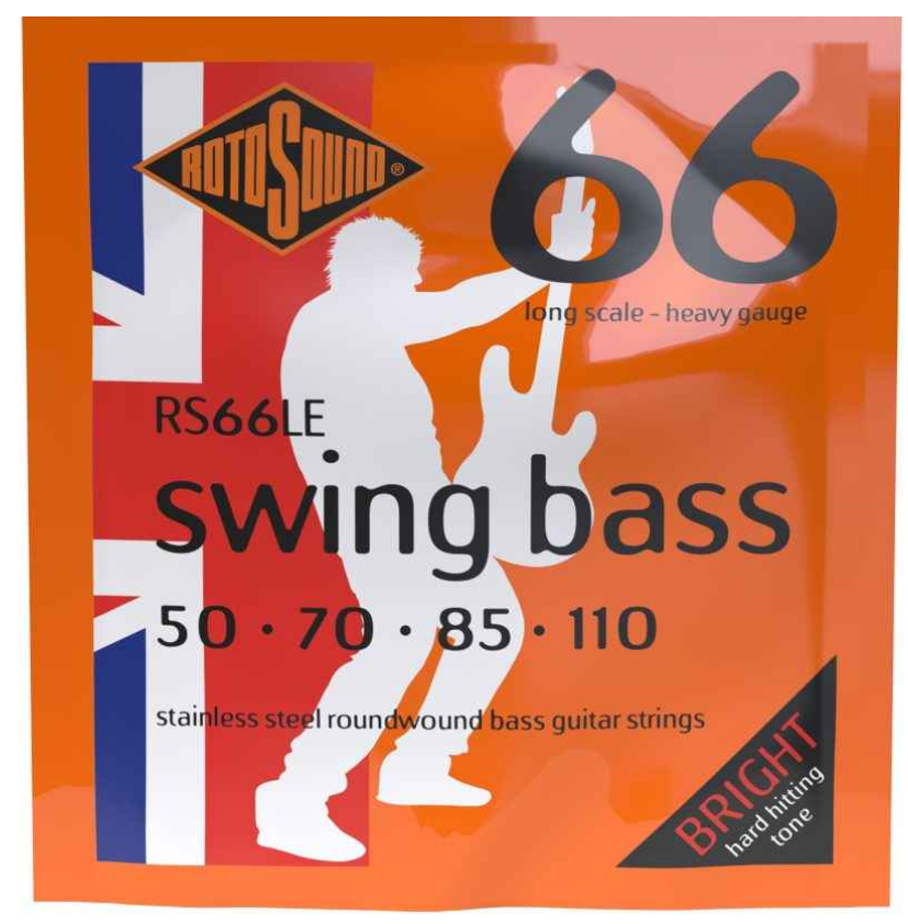 Encordadura RotoSound para bajo eléctrico Swing Bass 66 de 4 cuerdas calibre pesado 50, 70, 85 y 110, escala larga, entorchado de acero inoxidable. RS66LE