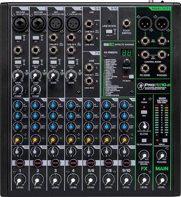 MEZCLADORA ANALOGA MACKIE DE 10 CANALES CON EFECTOS PROFX10V3