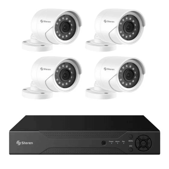 SISTEMA DE SEGURIDAD CCTV STEREN CON DVR PENTAHÍBRIDO DE 12 CANALES, 4 CÁMARAS, DISCO DURO Y MONITOREO POR INTERNET CCTV-948/HDD