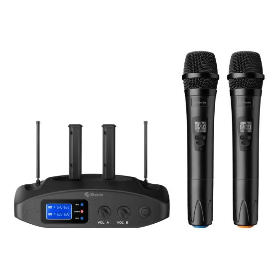 SIST 2 MICROFONOS INALAMBRICOS DE MANO RECARGABLE WR-810 UHF STEREN