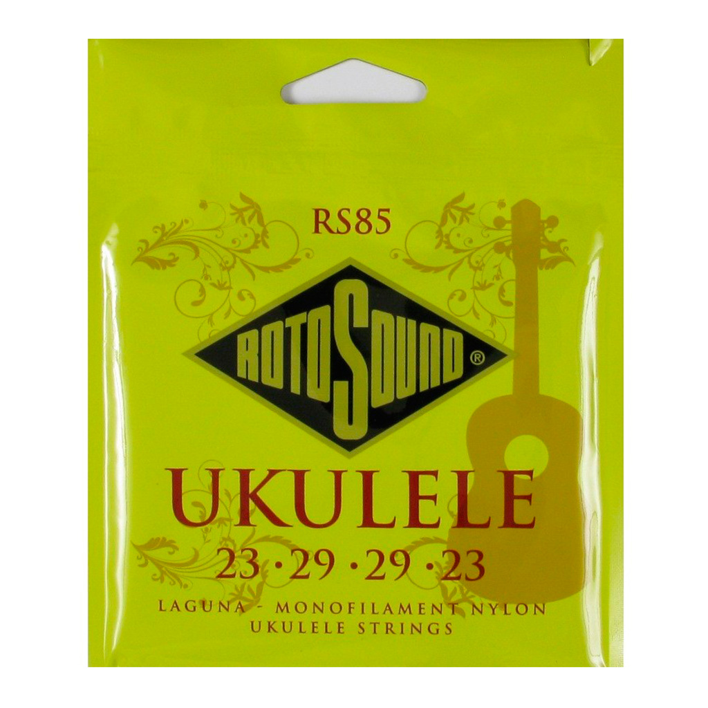 Encordadura RotoSound para ukelele Laguna de 4 cuerdas calibre estandar para afinaciones  B F# D A (23, 29, 29, 23)  en monofilamento de nailon negro. RS85