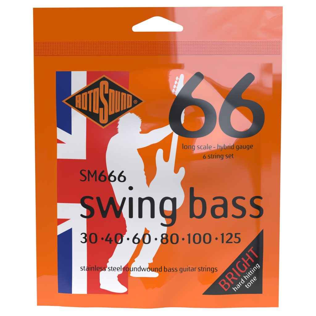 Encordadura híbrida RotoSound para bajo eléctrico Swing Bass 66 de 6 cuerdas calibre medio 30,40, 60, 80, 100 y 125, escala larga, entorchado de acero inoxidable. SM666