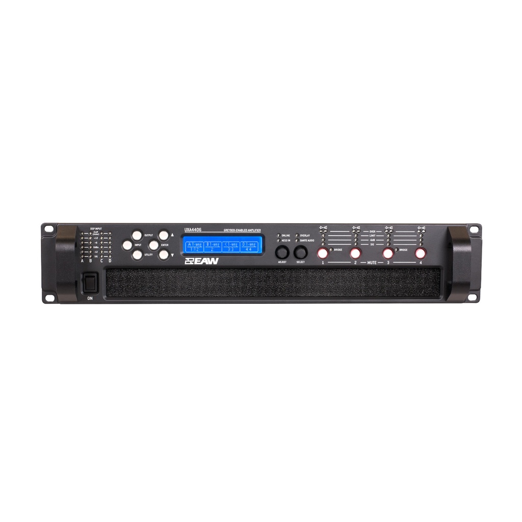 UXA4406 AMPLIFICADOR 4 CANALES 6000 WHATTS 4OHMS,1500 WHATTS POR CANAL 4 OHMS DANTE Y  EAW