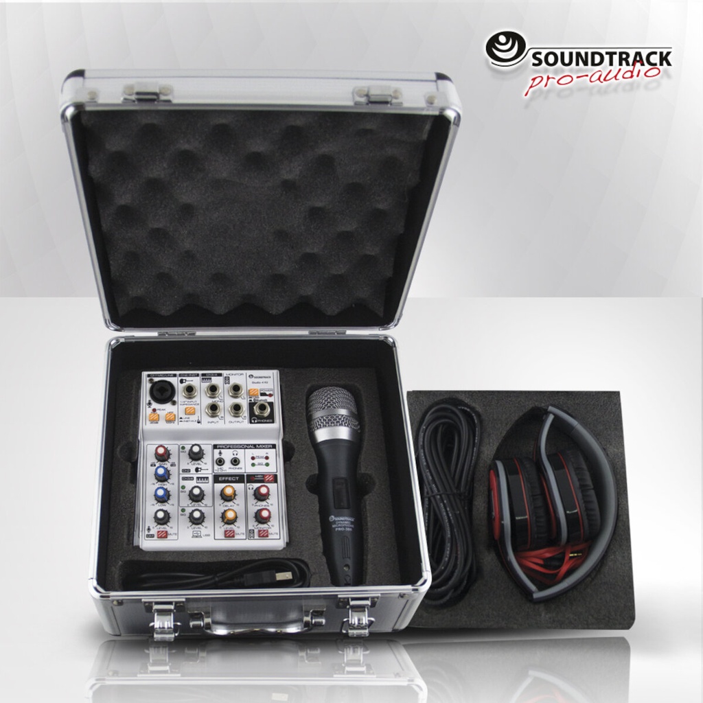 STUDIO 4 KIT MEZCLADORA NO AMPLIFICADA DE 4 CANALES CANALES CON AUDÍFONOS Y MALETÍN