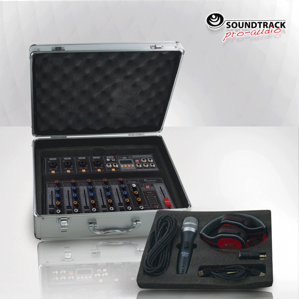 MEZCLADORA ANALOGA SOUNDTRACK DE 6 CANALES CON AUDÍFONOS Y MALETÍN STUDIO 6 KIT